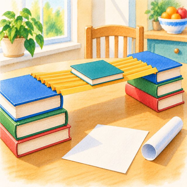 A paper bridge that holds a book